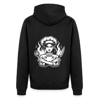Un design de chef cool pour la femme chef - Veste à capuche bio Premium Unisexe - noir - Dos - Nico (187cm)