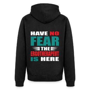 Have no Fear the Ergotherapeut is here Outfit - Unisex Premium Bio Zip Hoodie - Schwarz - Hinten - Nico (187cm)