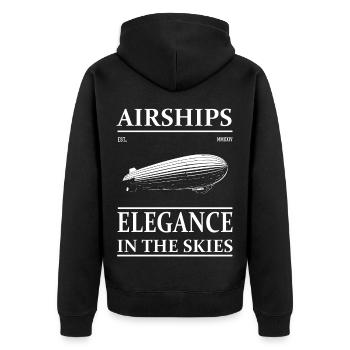 Zeppelin Design, Luftschiff-Liebe mit Retro-Charme - Unisex Premium Bio Zip Hoodie - Schwarz - Hinten - Nico (187cm)