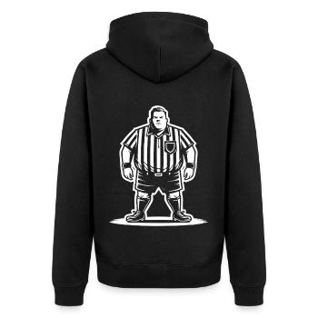 Referee Design – Für echte Schiris mit Stil - Unisex Premium Bio Zip Hoodie - Schwarz - Hinten - Nico (187cm)