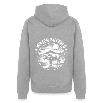 Water buffalo – strong, calm and close to nature - Unisex Premium Organic Zip Hoodie - heather grey - Back - Nico (187cm)