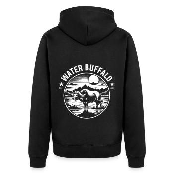 Buffle d’eau – fort, calme et proche de la nature - Veste à capuche bio Premium Unisexe - noir - Dos - Nico (187cm)