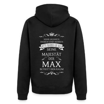 His Majesty the Max enters the room - Unisex Premium Organic Zip Hoodie - black - Back - Nico (187cm)