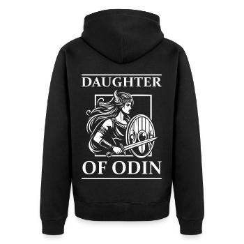 Wikinger Schildmaid Design – Stark & Mutig - Unisex Premium Bio Zip Hoodie - Schwarz - Hinten - Nico (187cm)