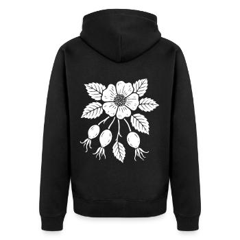 Rosehip Design – Natural & Fruity - Unisex Premium Organic Zip Hoodie - black - Back - Nico (187cm)