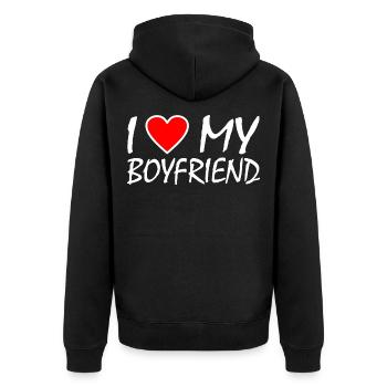 I love my boyfriend - Veste à capuche bio Premium Unisexe - noir - Dos - Nico (187cm)