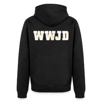Jesus - Jesus Christ - God - WWJD - Unisex Premium Organic Zip Hoodie - black - Back - Nico (187cm)