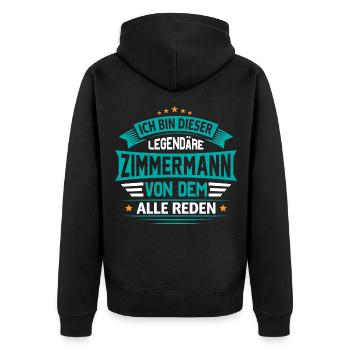 Zimmermann Zimmerei - Unisex Premium Bio Zip Hoodie - Schwarz - Hinten - Nico (187cm)
