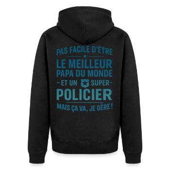 Super Papa Policier cadeau fête des pères Noël - Veste à capuche bio Premium Unisexe - noir - Dos - Nico (187cm)