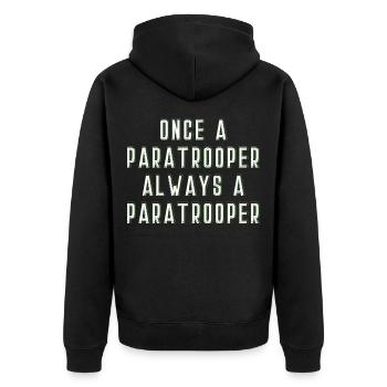 Einmal Fallschirmjäger Immer ein Fallschirmjäger M - Unisex Premium Bio Zip Hoodie - Schwarz - Hinten - Nico (187cm)