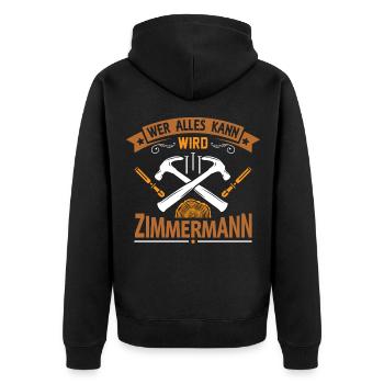 Zimmermann Zimmerer Holzbau Handwerker - Unisex Premium Bio Zip Hoodie - Schwarz - Hinten - Nico (187cm)