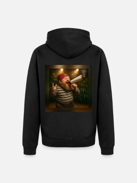Marktschreier-Zwerg mit Joint-Megaphon - Unisex Premium Bio Zip Hoodie - Schwarz