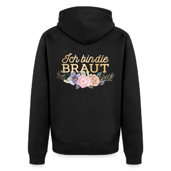 Ich bin die Braut Geschenk - Unisex Premium Bio Zip Hoodie - Schwarz - Hinten - Nico (187cm)