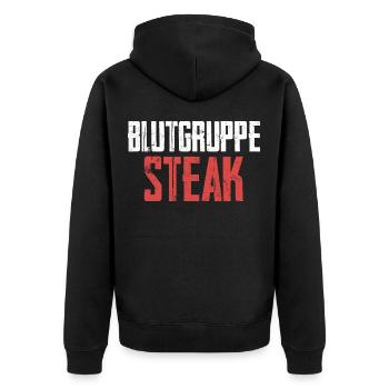 Blutgruppe Steak - Unisex Premium Bio Zip Hoodie - Schwarz - Hinten - Nico (187cm)