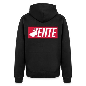ente hashtag - Unisex Premium Bio Zip Hoodie - Schwarz - Hinten - Nico (187cm)