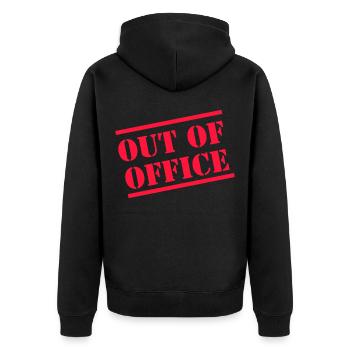 Blog de voyage Out of Office Monde Aventure Police - Veste à capuche bio Premium Unisexe - noir - Dos - Nico (187cm)