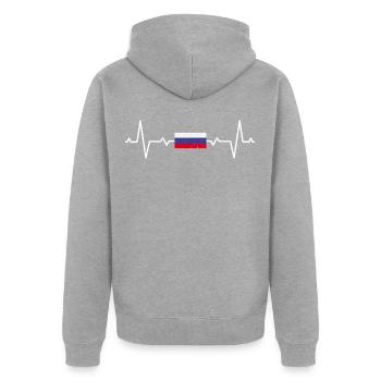 Russie - Veste à capuche bio Premium Unisexe - gris chiné - Dos - Nico (187cm)