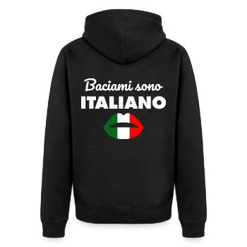 Lustige italienische Baciami Sono Italiano Proud P - Unisex Premium Bio Zip Hoodie - Schwarz - Hinten - Nico (187cm)