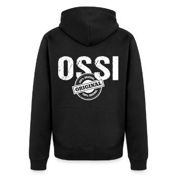 Ossi Original Ostdeutschland DDR Kind - Unisex Premium Bio Zip Hoodie - Schwarz - Hinten - Nico (187cm)