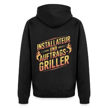 Installateur und Auftragsgriller - Unisex Premium Bio Zip Hoodie - Schwarz - Hinten - Nico (187cm)