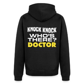 Lustiger Doktor Klopf, klopf, wer ist da? Doktor A - Unisex Premium Bio Zip Hoodie - Schwarz - Hinten - Nico (187cm)