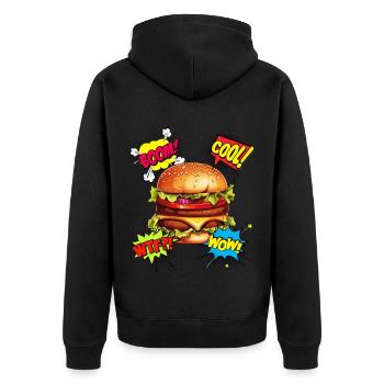 Burger Pop Art Hamburger Cheeseburger Fast Food - Unisex Premium Bio Zip Hoodie - Schwarz - Hinten - Nico (187cm)