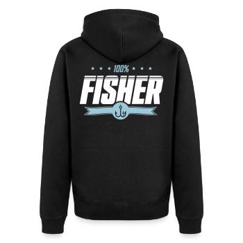 fisher 100% - Unisex Premium Bio Zip Hoodie - Schwarz - Hinten - Nico (187cm)