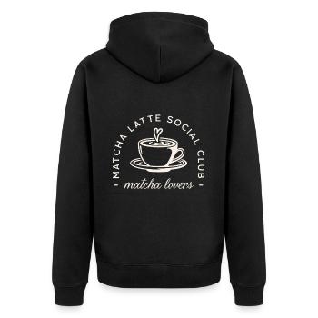 Thé matcha latte aesthetic humour - Veste à capuche bio Premium Unisexe - noir - Dos - Nico (187cm)