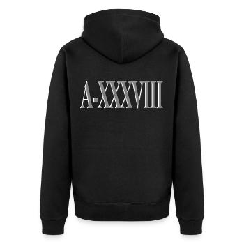 a38 weiss - Unisex Premium Bio Zip Hoodie - Schwarz - Hinten - Nico (187cm)