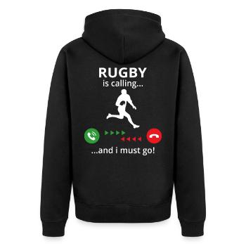 rugby is calling and i must go - Unisex Premium Organic Zip Hoodie - black - Back - Nico (187cm)