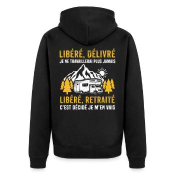 Mit seinem Wohnmobil in den Ruhestand gegangen - Unisex Premium Bio Zip Hoodie - Schwarz - Hinten - Nico (187cm)