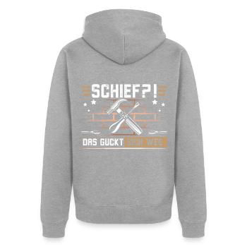 Schief Das guckt sich weg - Unisex Premium Bio Zip Hoodie - Grau meliert - Hinten - Nico (187cm)