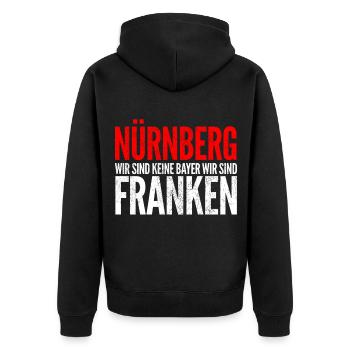 Wir sind keine Bayern wir sind FRANKEN - Unisex Premium Bio Zip Hoodie - Schwarz - Hinten - Nico (187cm)