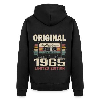 1965 cadeau anniversaire 1965 vintage 1965 rétro - Veste à capuche bio Premium Unisexe - noir - Dos - Nico (187cm)