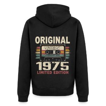 1975 Geburtstagsgeschenk 1975 Jahrgang 1975 Retro - Unisex Premium Bio Zip Hoodie - Schwarz - Hinten - Nico (187cm)