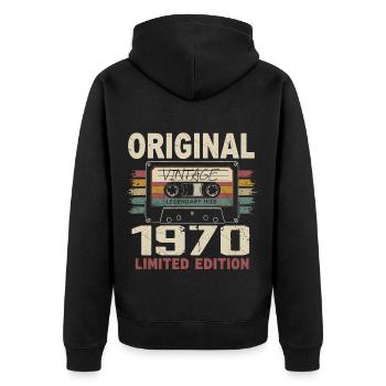 1970 cadeau anniversaire 1970 vintage 1970 rétro - Veste à capuche bio Premium Unisexe - noir - Dos - Nico (187cm)