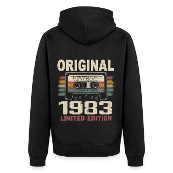 1983 cadeau anniversaire 1983 vintage 1983 rétro - Veste à capuche bio Premium Unisexe - noir - Dos - Nico (187cm)