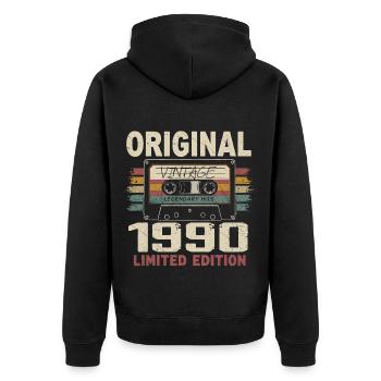 1990 Geburtstagsgeschenk 1990 Jahrgang 1990er Retro - Unisex Premium Bio Zip Hoodie - Schwarz - Hinten - Nico (187cm)