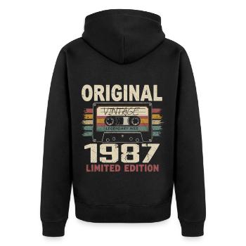 1987 cadeau anniversaire 1987 vintage 1987 rétro - Veste à capuche bio Premium Unisexe - noir - Dos - Nico (187cm)
