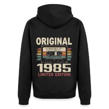 1985 Geburtstagsgeschenk 1985 Jahrgang 1985 Retro - Unisex Premium Bio Zip Hoodie - Schwarz - Hinten - Nico (187cm)