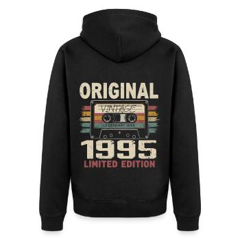 1995 Geburtstagsgeschenk 1995 Jahrgang 1995 Retro - Unisex Premium Bio Zip Hoodie - Schwarz - Hinten - Nico (187cm)