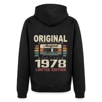 August 1978 August 1978 Geschenk August 1978 August 1978 - Unisex Premium Bio Zip Hoodie - Schwarz - Hinten - Nico (187cm)