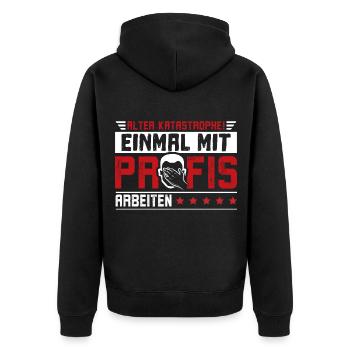 Einmal mit Profis arbeiten Job Handwerk - Unisex Premium Bio Zip Hoodie - Schwarz - Hinten - Nico (187cm)