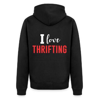 Funny Thrift Shopping I Love Thrifting Antique - Unisex Premium Organic Zip Hoodie - black - Back - Nico (187cm)