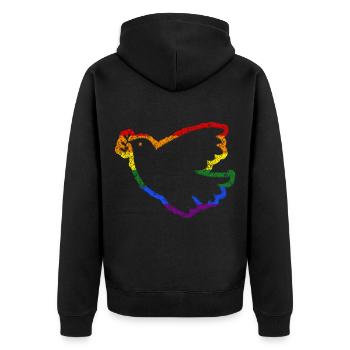 Friedenstaube Peacefahne Ukraine - Unisex Premium Bio Zip Hoodie - Schwarz - Hinten - Nico (187cm)
