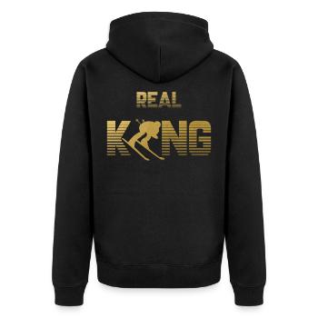 Real King - Skiing Skiing Skiing Skiing - Unisex Premium Organic Zip Hoodie - black - Back - Nico (187cm)