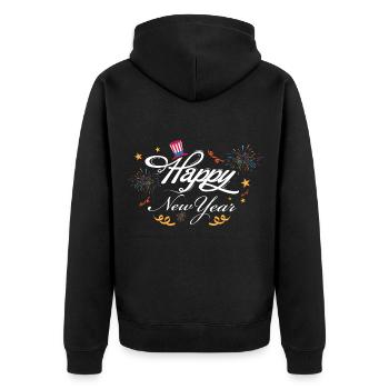 Happy New Year - Unisex Premium Bio Zip Hoodie - Schwarz - Hinten - Nico (187cm)