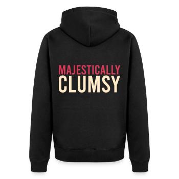 Tollpatschig Witz MAJESTICALLY CLUMSY Lustig Falle - Unisex Premium Bio Zip Hoodie - Schwarz - Hinten - Nico (187cm)