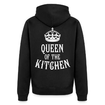Queen of the Kitchen Köchin Königin - Unisex Premium Bio Zip Hoodie - Schwarz - Hinten - Nico (187cm)
