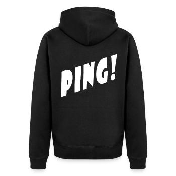 Ping! - Schwarz/Black - Partner/Duo Look - Pong! - Unisex Premium Bio Zip Hoodie - Schwarz - Hinten - Nico (187cm)